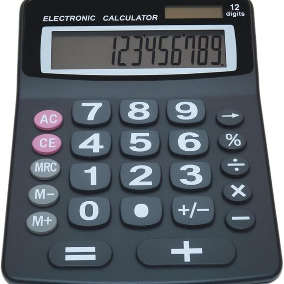 Lily' Home Jumbo 12 Digit with Solar Power, Large LCD Display - Desktop Calculat - Picture 1 of 8